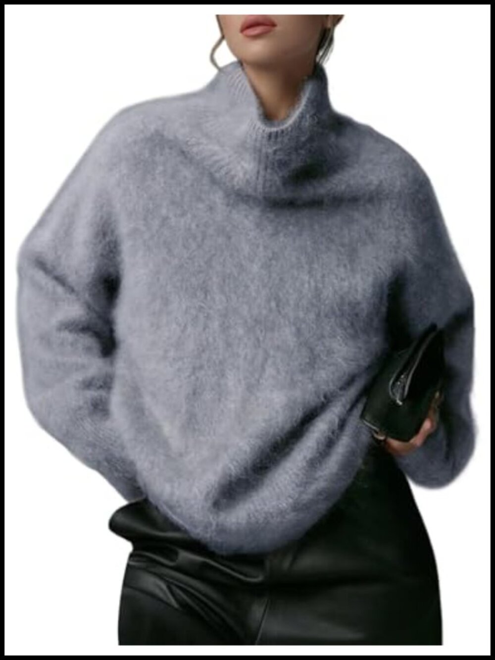 Oversized Fuzzy Knit Turtleneck Sweater Pullover Women's Long Sleeve Cozy